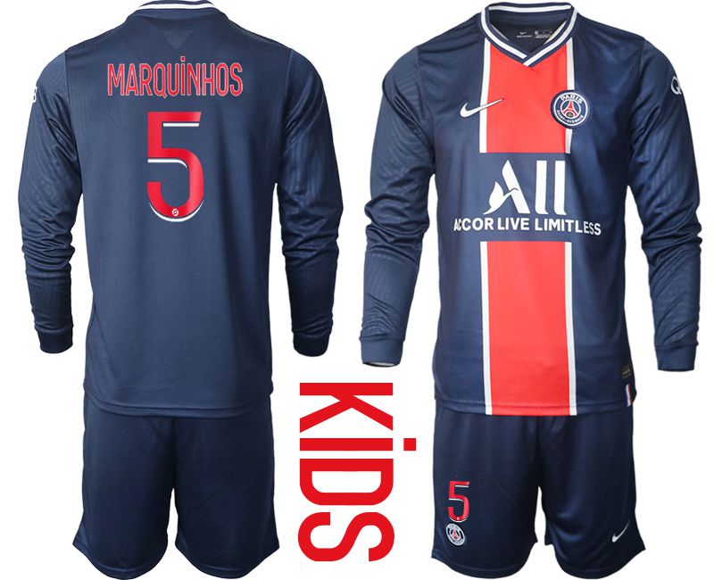 Youth 2020-2021 club Paris St German home long sleeve #5 blue Soccer Jerseys